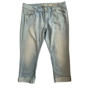 INDIGO REIN Women's Stretch Blue Denim Cuffed Capri Jeans Size 9 (32"x 20")